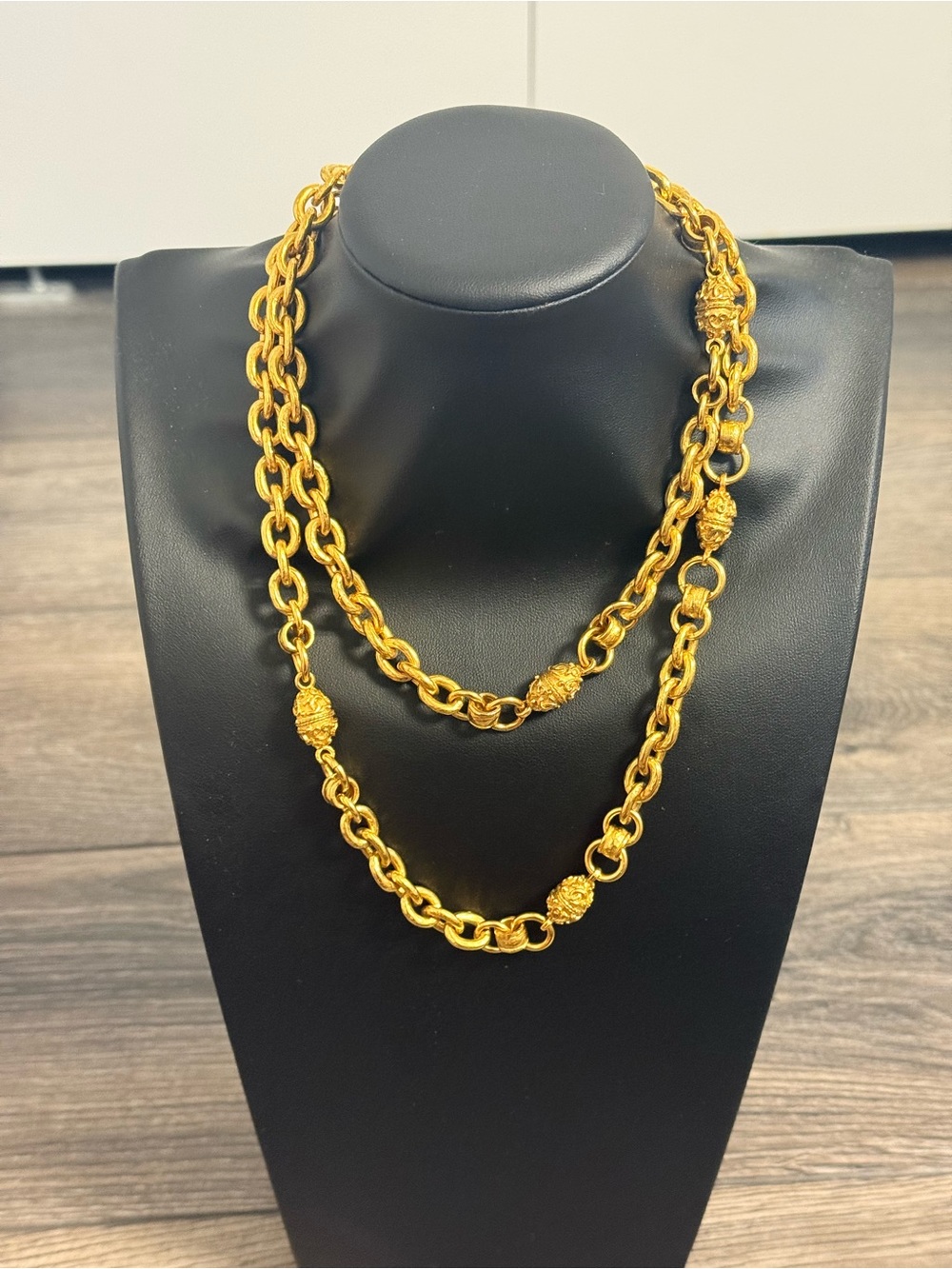Chanel Gold CC Logo Chain Station Vintage Necklace
